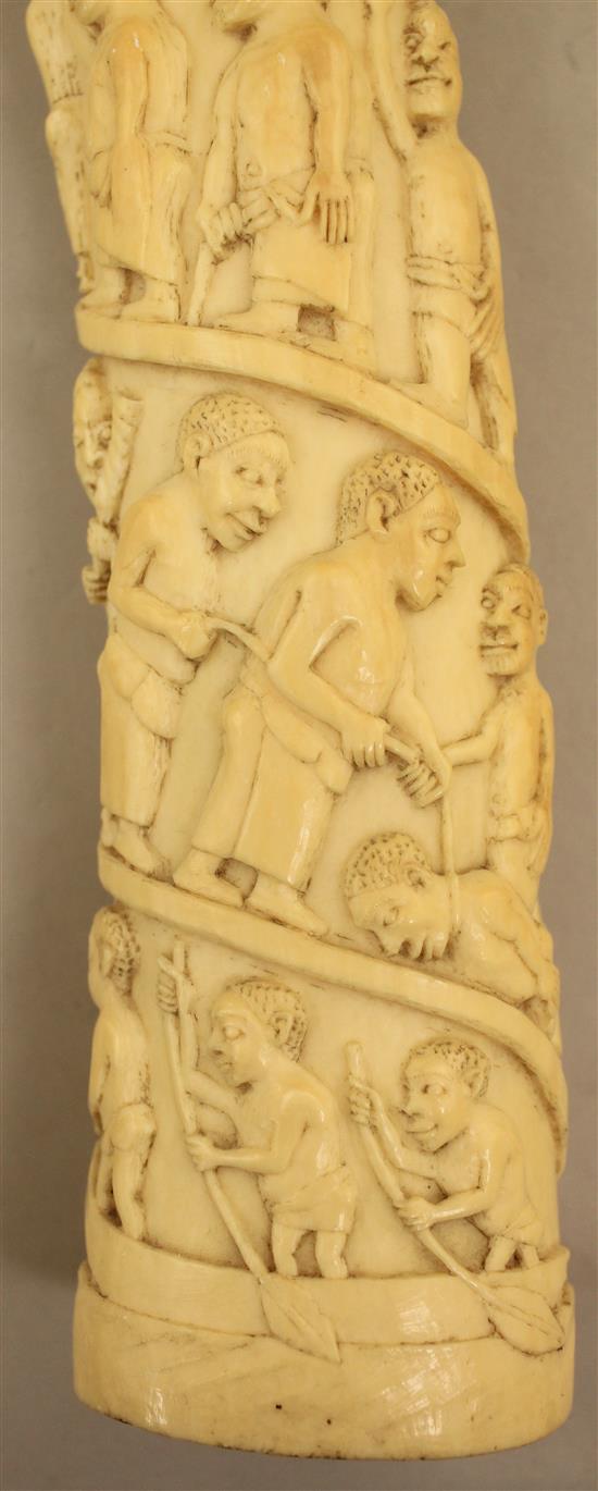 An early 20th century Belgian Congo carved ivory oliphant, 16.5in.